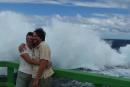 Marisa and Bavo with crashing waves on Tongatapu